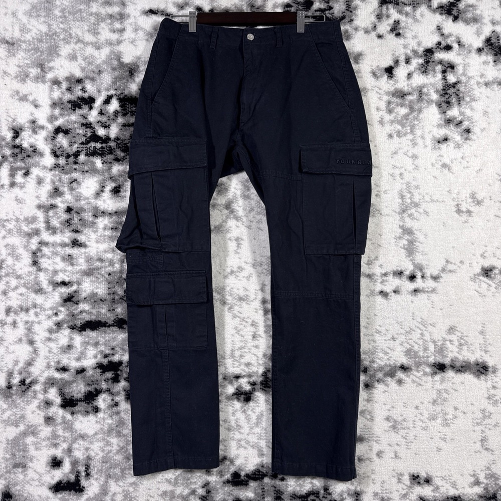 Young LA Cargo Pants Mens Size Large‎ Black Y2K Skater Punk Casual Straight Leg